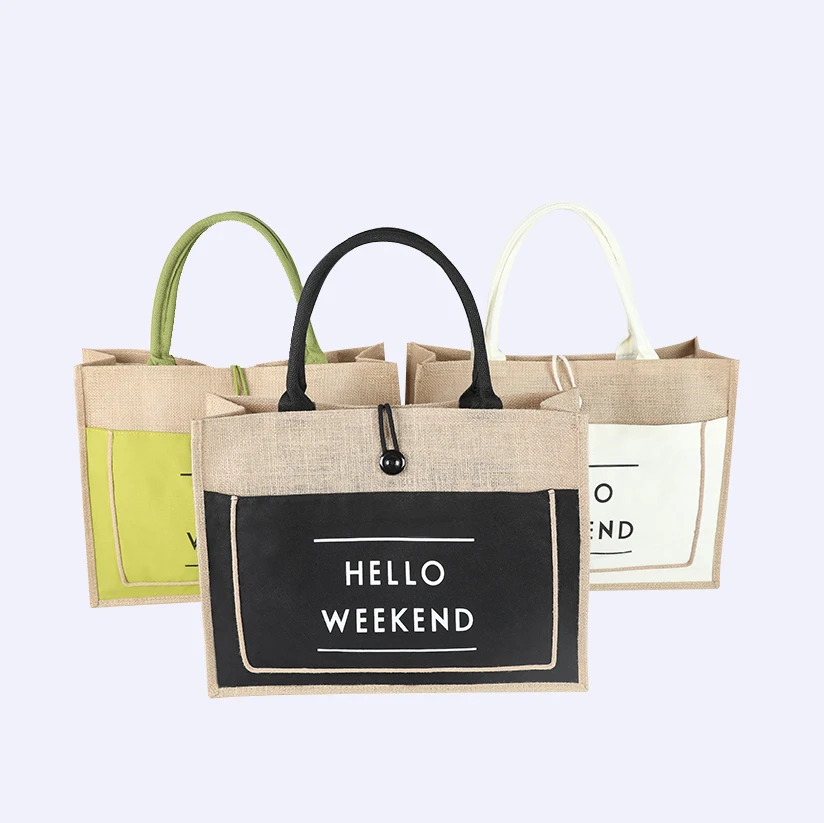 
Customized natural burlap eco friendly shopping bags printed button jute reusable tote bag with cotton webbing handle 