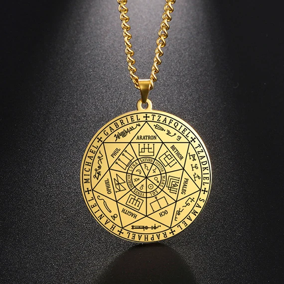 

Rune Necklace Pentacle Magic Necklace The Seven Archangels Stainless Steel Amulet Pendant 7 Archangels Sigil Charm Necklaces
