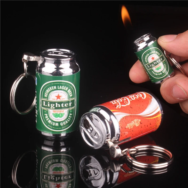 

Creative Lighter Mini Cans Hanging Cigarette Lighter Keychain Refillable Gas Lighter