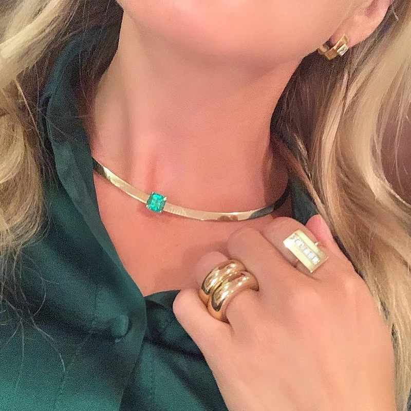 

2021 Simple Charm Thick Snake Gold Chain Herringbone Choker Necklace for Women Femme Hip Hop Collares Jewelry Wholesale 32+10CM