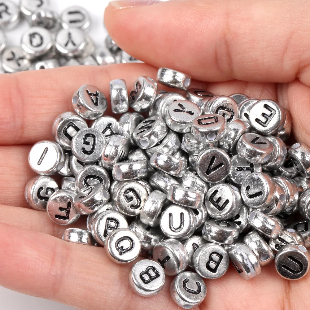 

4*7mm Alphabet Round Flat Loose Spacer Beads for Jewelry Making Handmade DIY Bracelets Gold Silver Acrylic Letter Beads, Colors