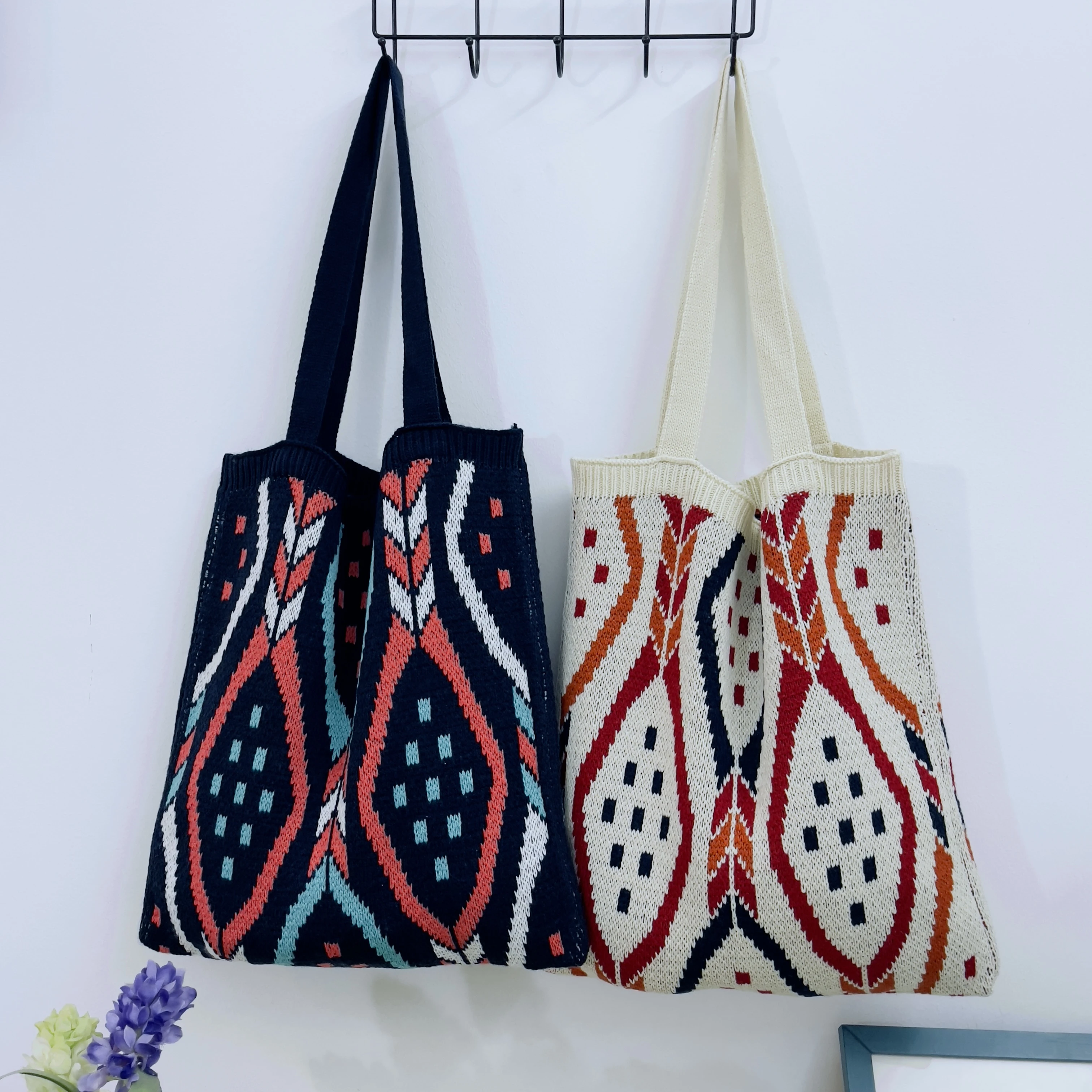 

Factory Bohemian Summer Outlet beach jacquard Handbag ladies Trend Hand knit Net Shoulder Bags Women