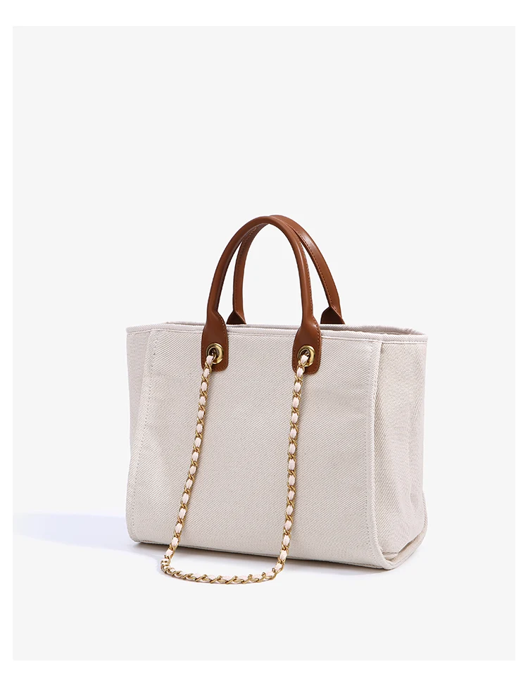 

Women designer beach canvas tote bag brand handbag beige large capacity jumbo chain shoulder bag 2021 summer new quality, White