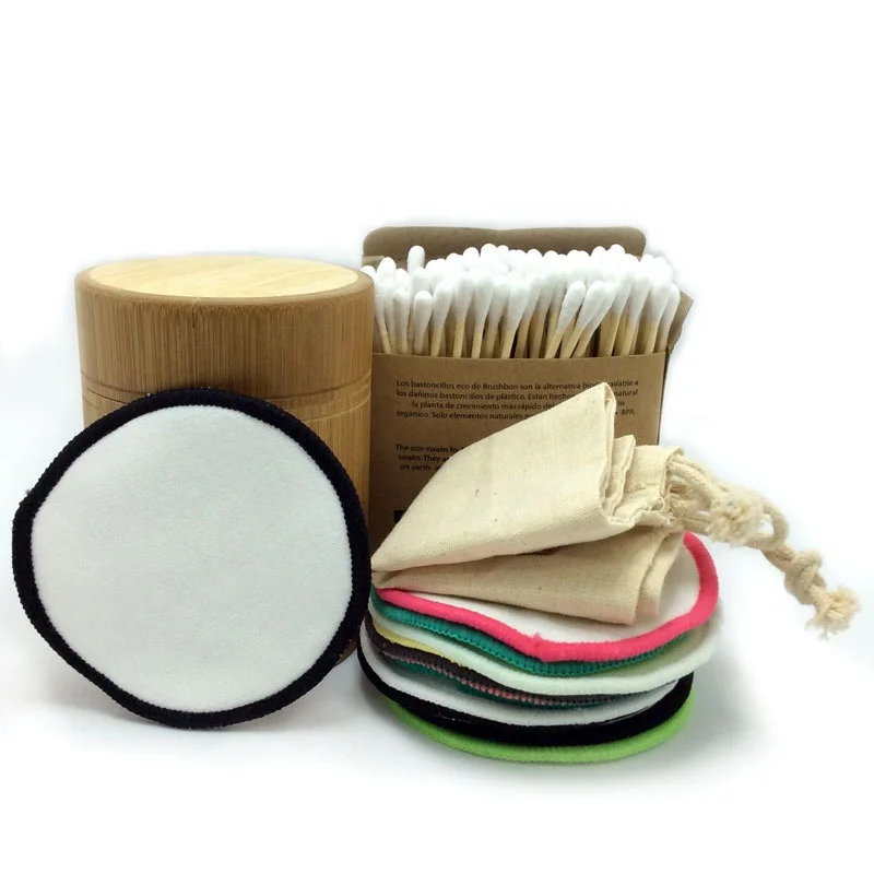

2020 free sample zero waste eco friendly bamboo makeup removing cotton pad, round diameter 8cm and bamboo box packaging, Yellow,blue,white,pink or customized
