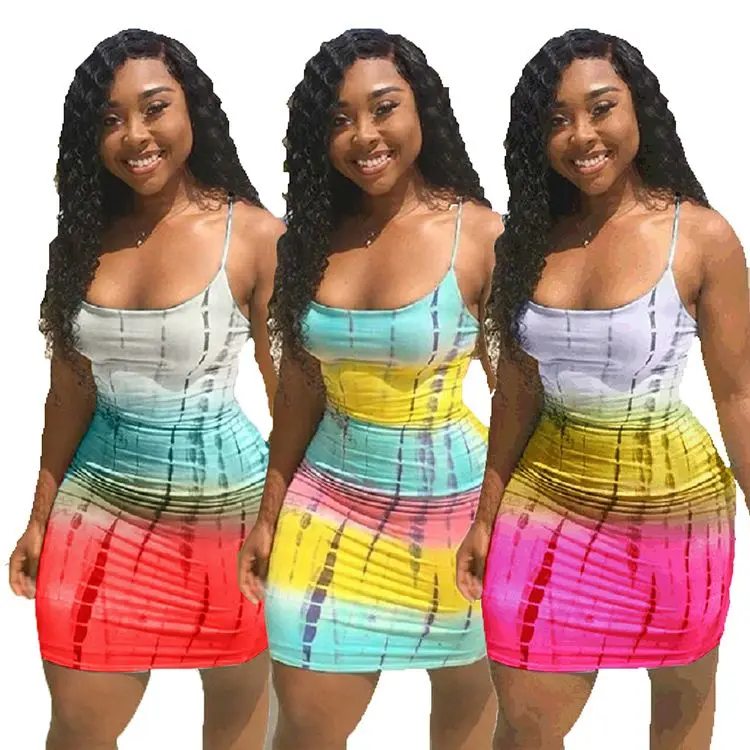 

0622M0016 New Leopard Tie Dye Spaghetti Straps Sexy Fashion Ladies Mini Dress Plus Size Print Women Casual Summer Short Dress