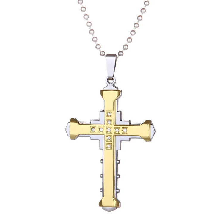 

Hiphop Ice Out Stainless Steel Jewelry 14K Gold CZ Crystal Cross Pendant