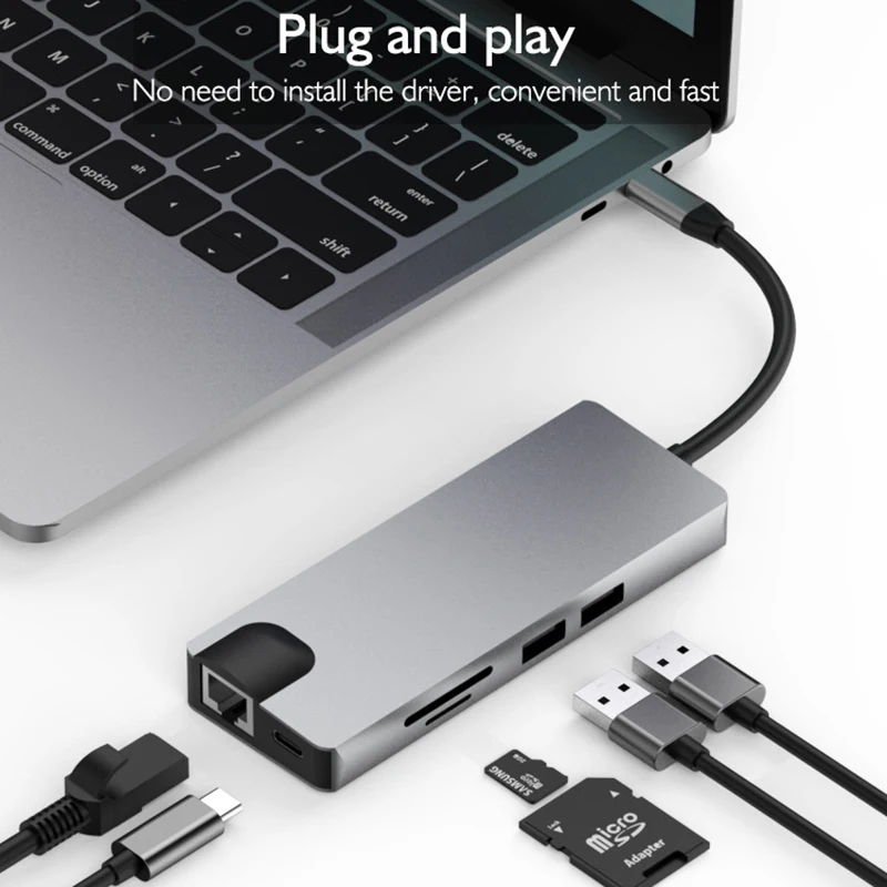 

OEM Usb type c hub 9 in 1 usb hub multi function Converter adapter docking station for MacBook Pro and Type C service Laptops