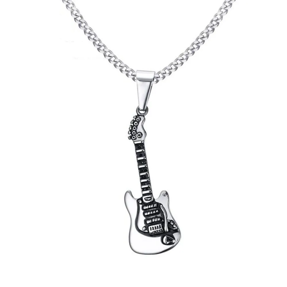 

NLJSF00167 High Polished Mens Stainless Steel Music Guita Pendant Necklace