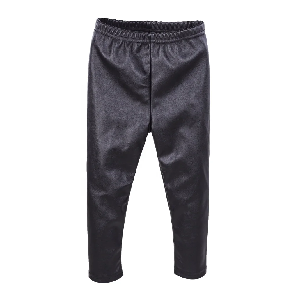

Factory Wholesale Autumn Children Girls PU Faux Leather Black Elastic Waist Skinny Leather Pants
