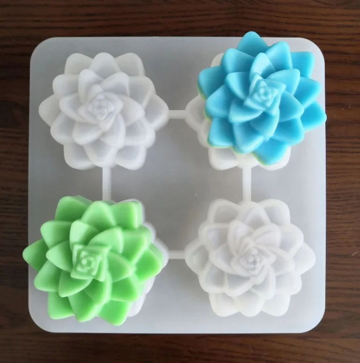 

Silicone Succulent Cactus Plant Soap Mold 4 Cavities For Cake Chocolate Candle Mould For Party Wedding Cake Decorating