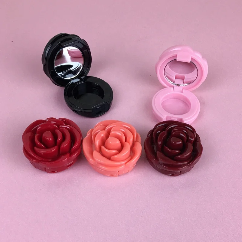 

OEM Portable Travel Size Makeup Cosmetics Rose Shape Empty Lipstick Eye Shadow Palette With Mirror, Pink, brown, black, red, burgundy, orange