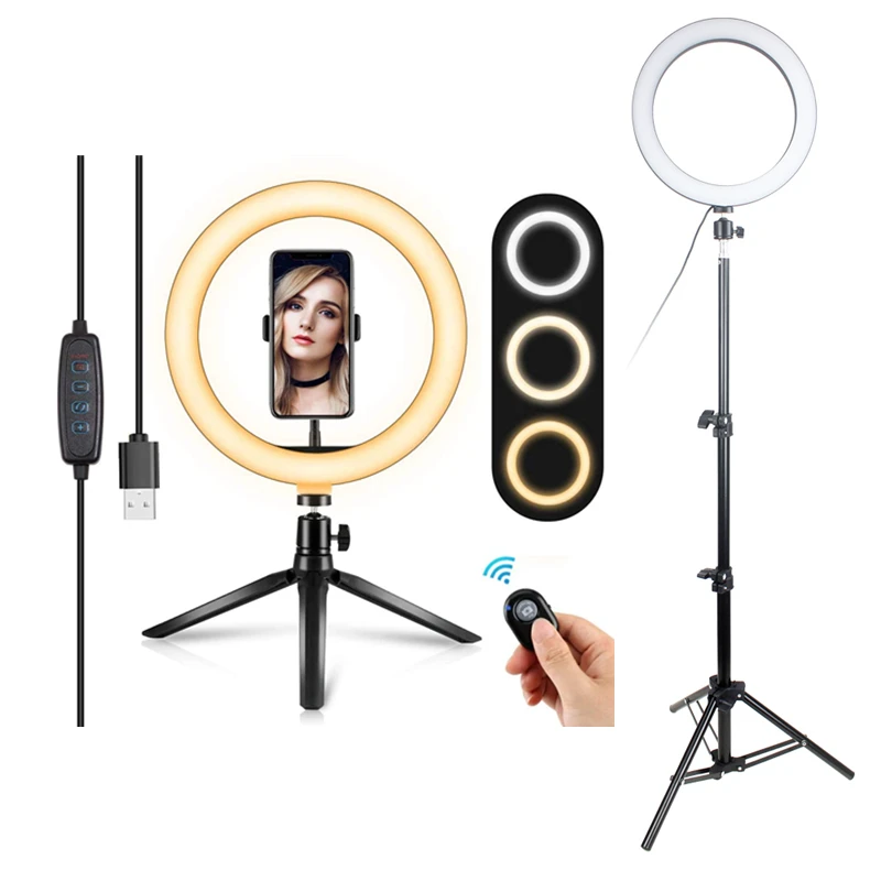 

Best Quality Usb Beauty Video Studio Photo Circle Lamp Dimmable Selfie Led Ring Light With Tripod Stand