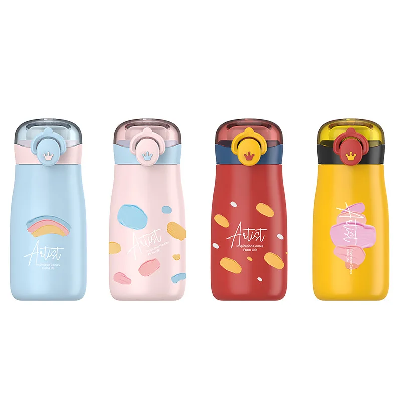 

New cartoon creative thermos bottle Ojiaer fashion cute water bottle male and female students bounce school bag bottle