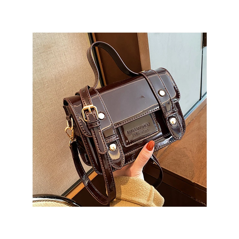 

Vintage Patent Leather Flap Handbags Women Bag Fashion High Sense Letter Square Shoulder Bags 2021 Luxury Crossbody Tote Purse