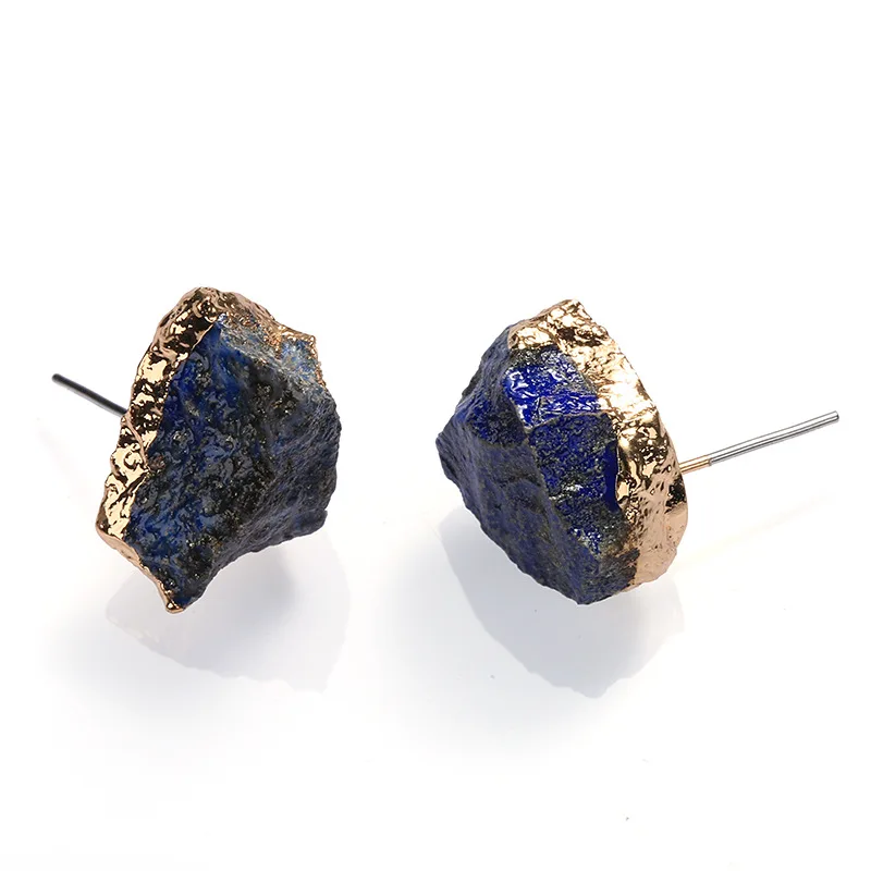 

Wholesale Natural Raw Stone Gold Plated Stud Earrings For Women, As pic