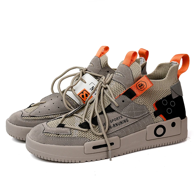 

Lasted Design Comfortable Casual Flat Skating Shoes Canvas Sneakers, White grey brown