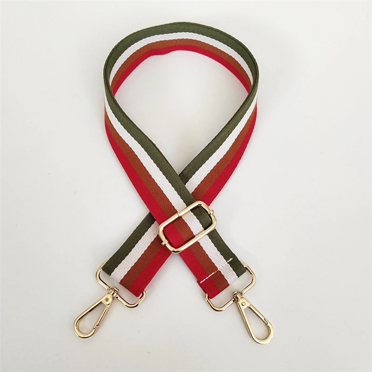 

3.8CM Wide Shoulder Strap Accessories Bag Belt With Colorful Stripes Adjustable Long Crossbody Bag Strap gold/silver/black hook
