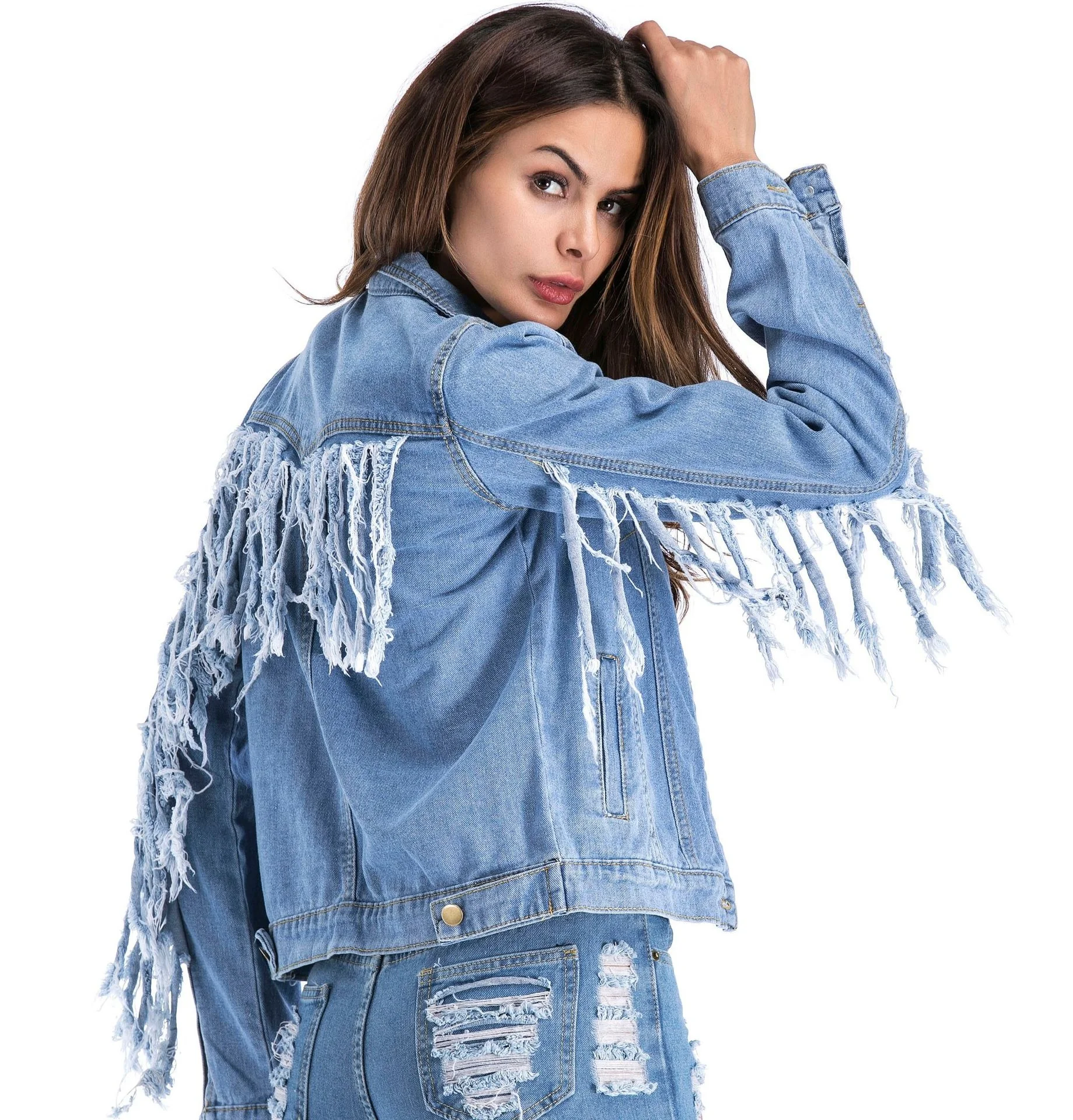 

ASSUN 2021 manufacturers direct personalized denim coat women spring coat women tassel style jacket, Customized color
