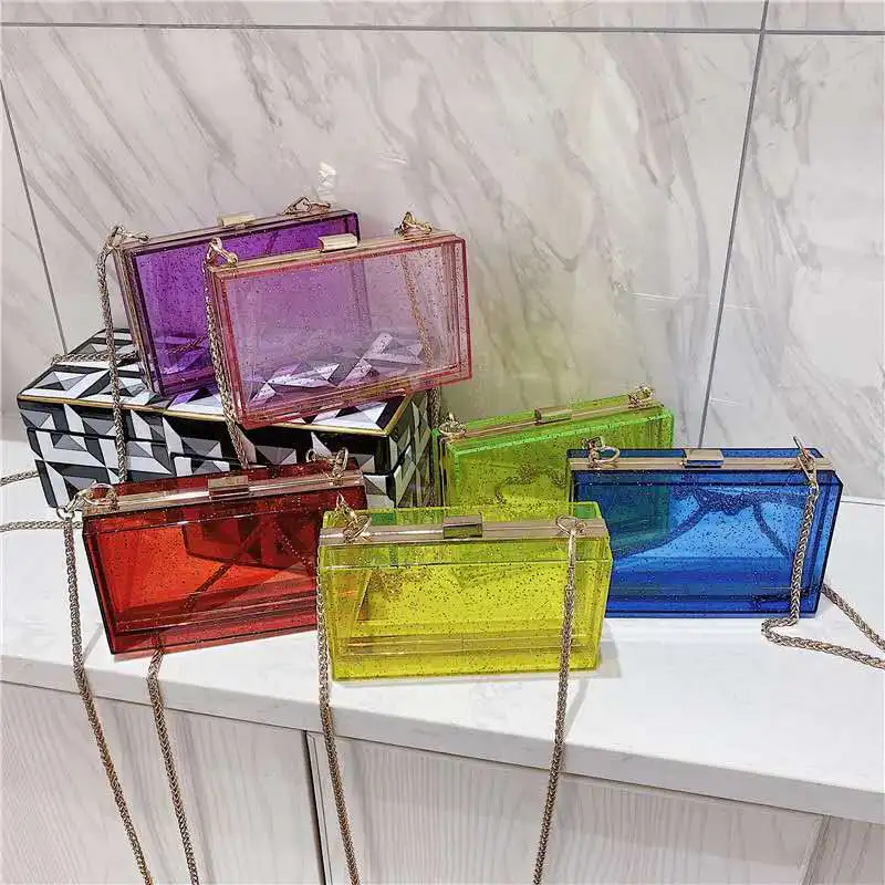 

ladies clear purse bags acrylic square fashion transparent crossbody hand bag, 6 colours