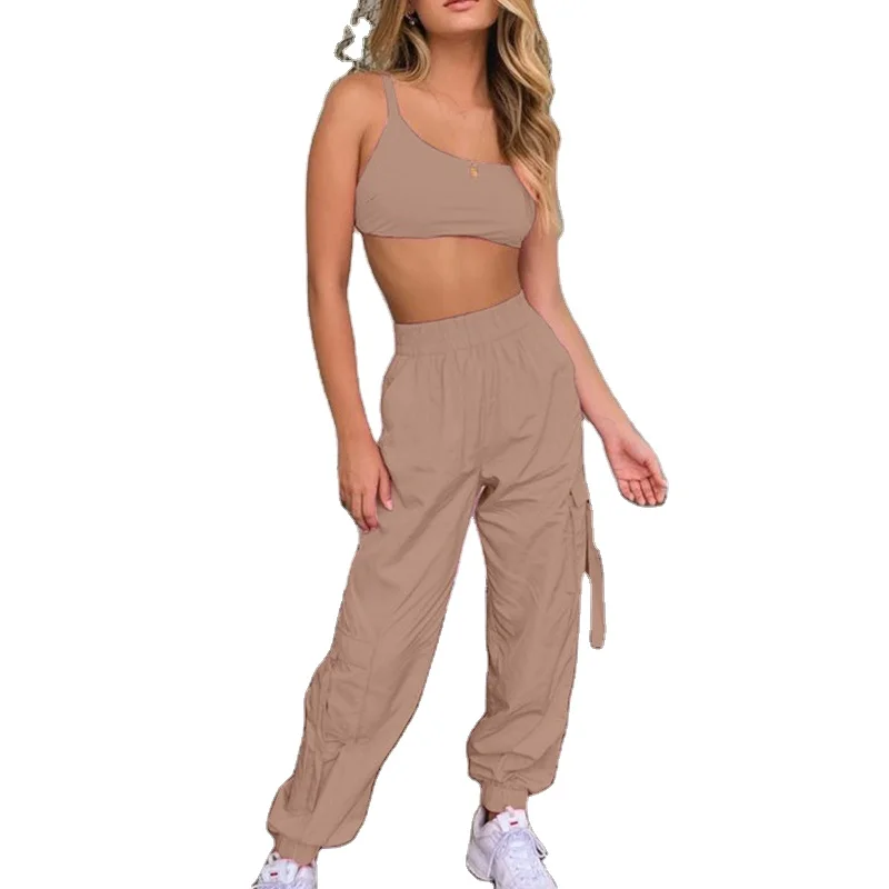 

2021 Hot Style Casual Clothing Two-Piece Set Sweat Suits Solid Color Top and Pants Women Sports Set