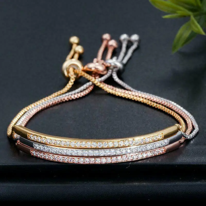 

Elegant Women Crystal Zircons Adjustable Chain Bracelet Bangle CZ Jewellery Gift