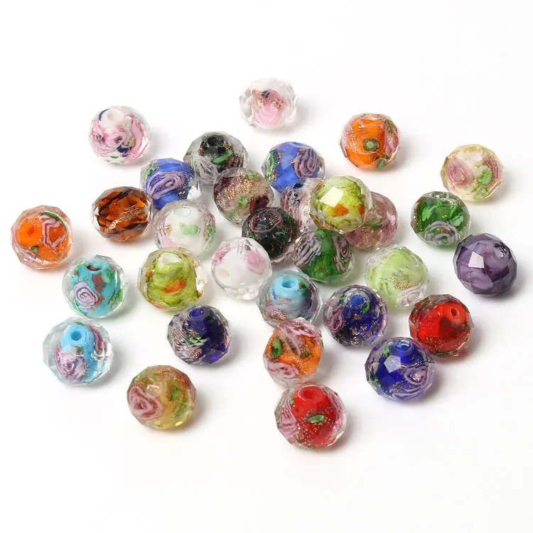 SC 10pcs/Bag DIY Bracelet Loose Beads Jewelry Spacer Beads 10mm Clear Faceted Rose Flower Crystal Glass Beads for Jewelry Making