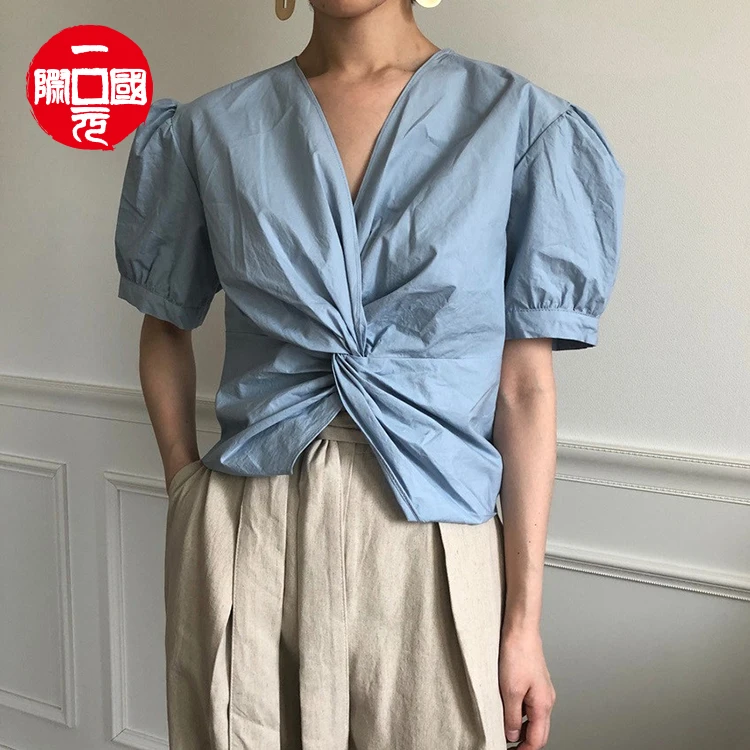 

2021 summer new Korean style cross short-sleeved women's T-shirt