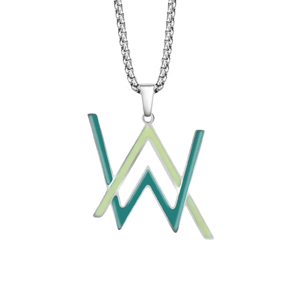 

fashion brand audio luminous Alan Walker letter necklaces hip-hop nightclub men's pendant men necklace, Green