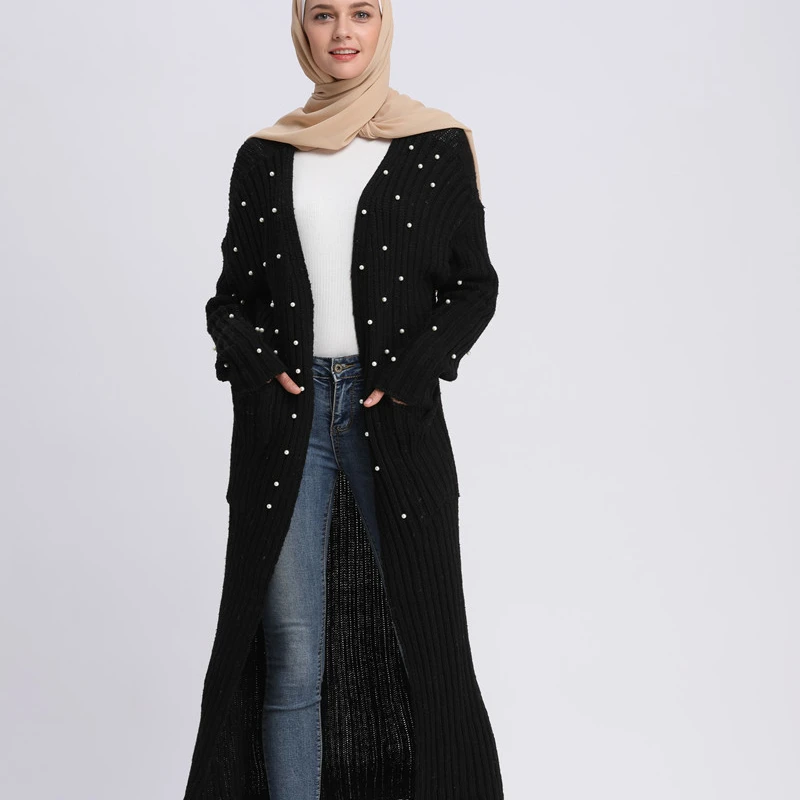 

Latest abaya designs long-sleeved pearl knit sweater dubai abaya