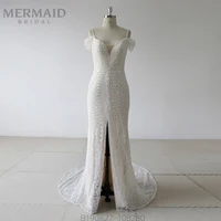 

New off shoulder lace split skirt mermaid wedding dress 2020