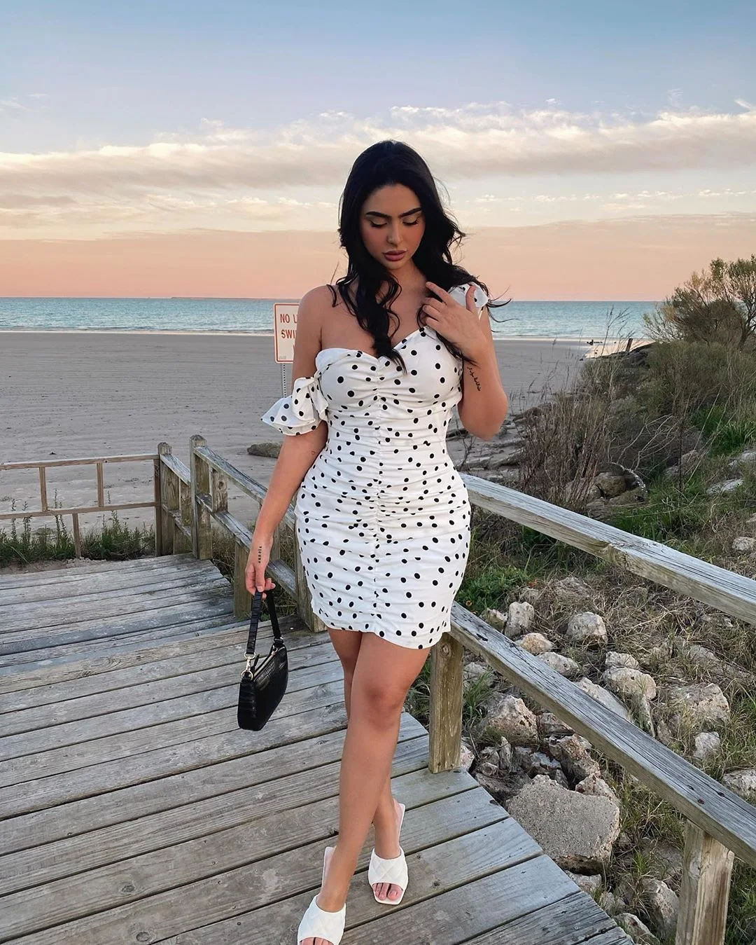 

Ocstrade Summer White Black V Neck Pleated Polka Dot vestidos Blancos De Un Hombro Dress Ropa De Mujer Vestidos Evening Dress