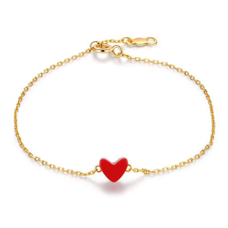 

Fashion Fine Trendy Wholesale 925 Sterling Silver Jewelry 18K Gold Red Heart Charm Women Bracelet For Ladies