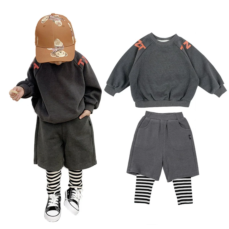 

2021 Free Sample Korean Casual Baby Boy Clothes Top And Pants Boutique Kids Clothing Sets, 2colors