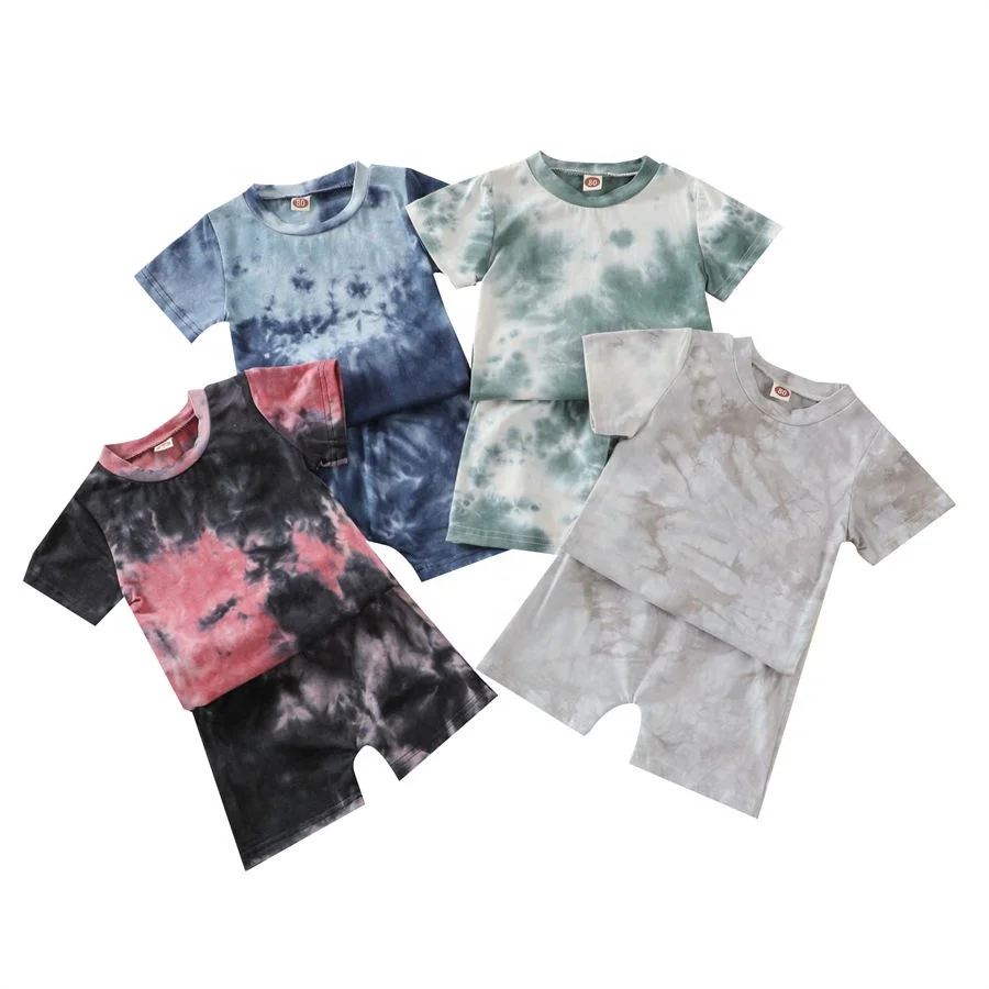 

Short sleeves baby boy's and girls' cotton shirts and shorts kids tie-dyed suits children summer clothing sets, As picture