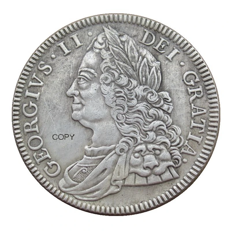 

Reproduction UK 1746 1750 1751 1 Crown -George II Older bust Silver Plated Coins Letter Edge