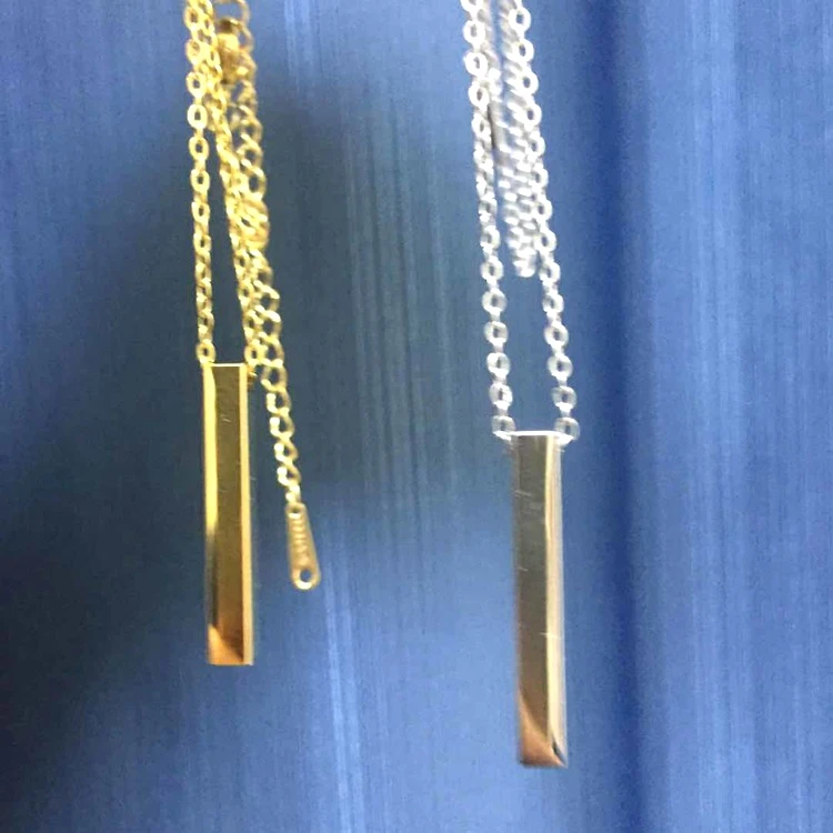 

Vertical rectangular bar style personalized silver/gold/rose gold/black stainless steel blank bar necklace