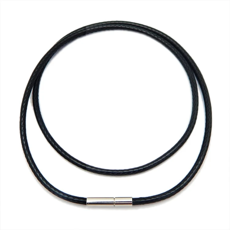 

Wholesale Waterproof DIY Stainless Steel Snap Clasp Necklace Black Woven Wax Rope Braided Leather Necklace Cord Punk Jew