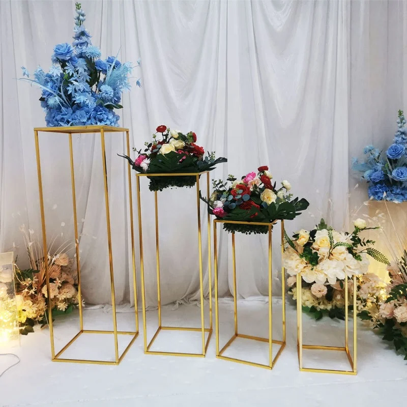 

Ourwarm Centros De Mesa Metal Gold Vases Frame Tall Flower Stands Rectangle Table Decorations Centerpieces for Wedding Table