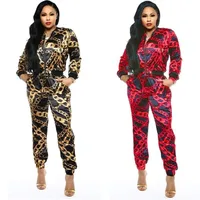 

Fall winter women clothes flora print long sleeves two Piece jogger tracksuit Outfit 2 Piece clothing Set 2019
