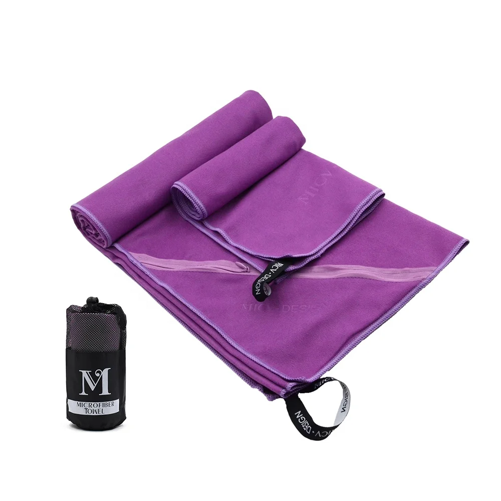 

Low MOQ Purple Soft Fast Dry Large Outdoor Microfiber Travel two Towel Swimming Gym Beach Towel Sports Towel
