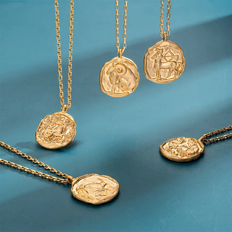 

New Stainless Steel Zodiac Pendant Necklace 18K Gold Plated Irregular Shape Zodiac Jewelry