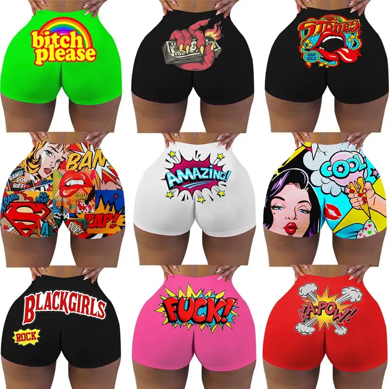 

In Stocks Hot Sell Comfortable Printing Custom Spandex Adult Sexy Candy Sports Yoga Biker Booty Snack Shorts For Women, Customized color