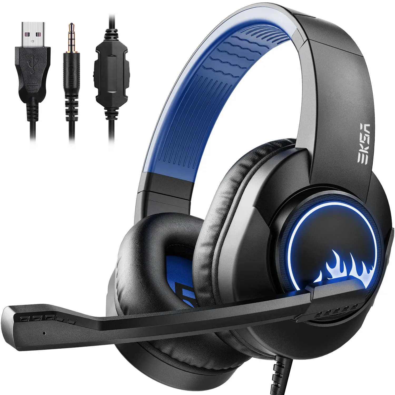 

EKSA T8 PC Gaming Headset Gamer 3.5mm Stereo Wired Headphones with Microphone Noise Cancelling LED Lights For PS4/Xbox one/Phone