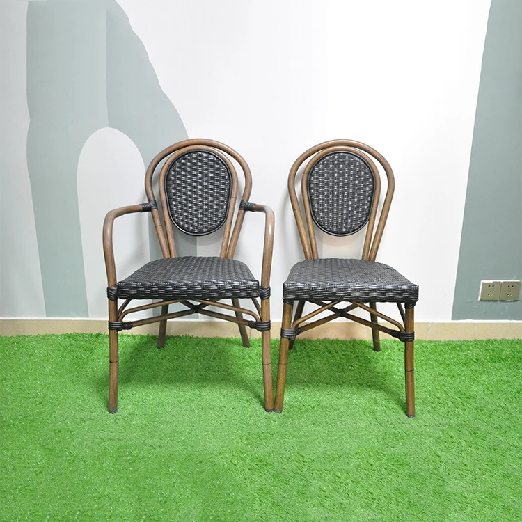 

Foshan wholesale rattan chairs for restaurants nordic new design aluminium weaving wicker black outdoor bent rattan chairs