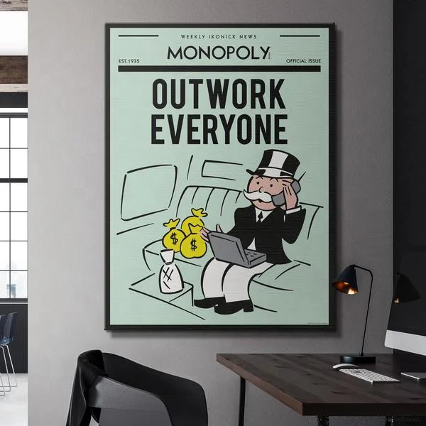 

6designs Motivational Canvas Stay Hungry Stay Humble Poster Wall Painting Office Wall Decor Cartoon Mindset Words Art Monopoly, Multiple colours