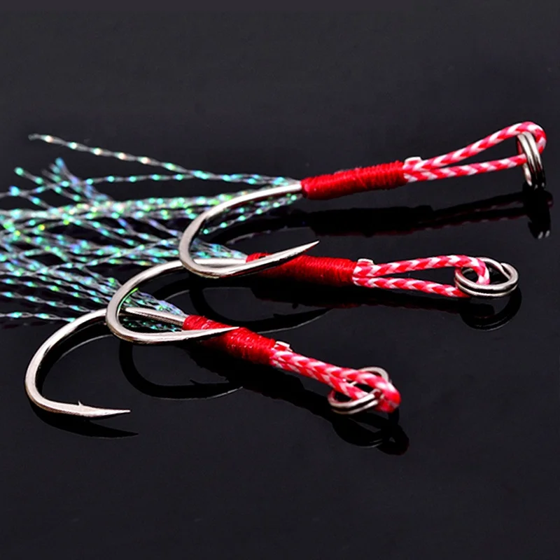 

New design Feather assist hook Barbed Single Jig Hook carbon steel jigging slow jigging hook