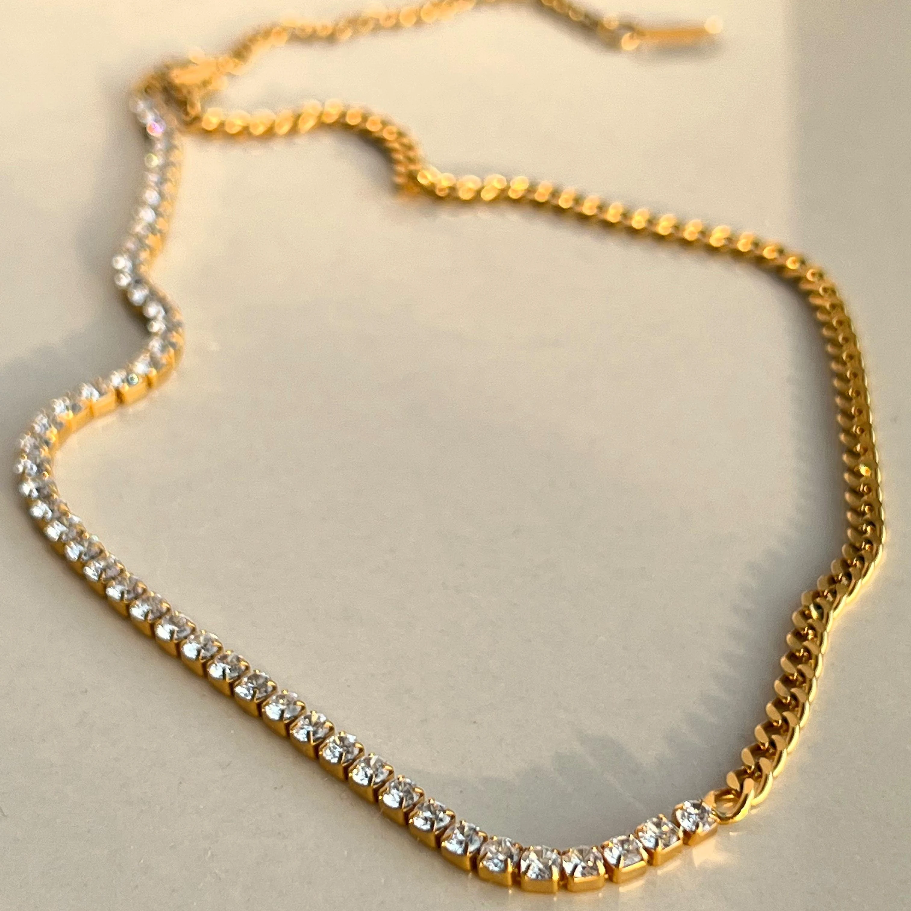 

2022 Dazan New Ins 18k Gold Plated Tarnish Free Stainless Steel Cubic Zirconia Tennis Chain Cuban Chain Mixed Necklace For Women