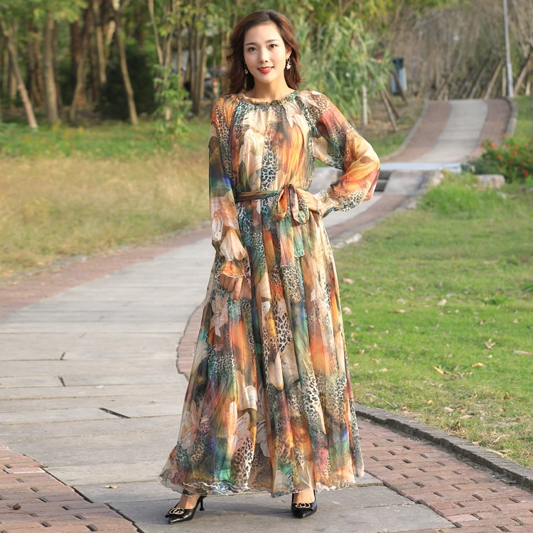 

2021 New Woman Chiffon Maxi Dress Plus Size Long Sleeve Bohemian Beach Dress Ladies High Quality african kitenge dress designs