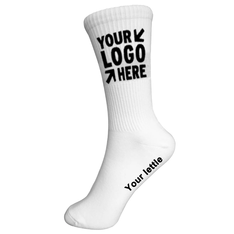 

Bulk High Quality Knitted Embroidery Jacquard Custom Made Printed Logo Solid Black White Cotton Anti-Skid Socks Men Embroidered