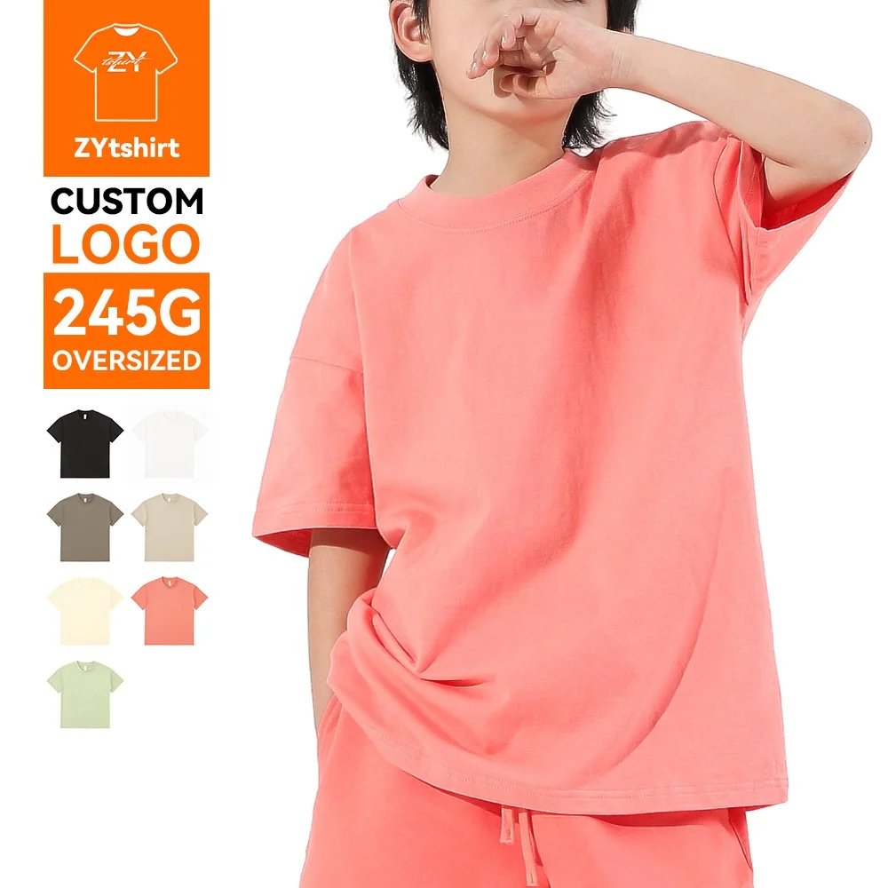 ZYtshirt Customized 245GSM Heavyweight Oversized Cotton Kids T-Shirt With Custom Logo Printing for Casual Wear